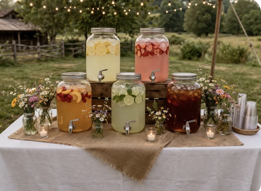 Barra de bebidas y limonadas de catering para eventos al aire libre en la Costa Dorada